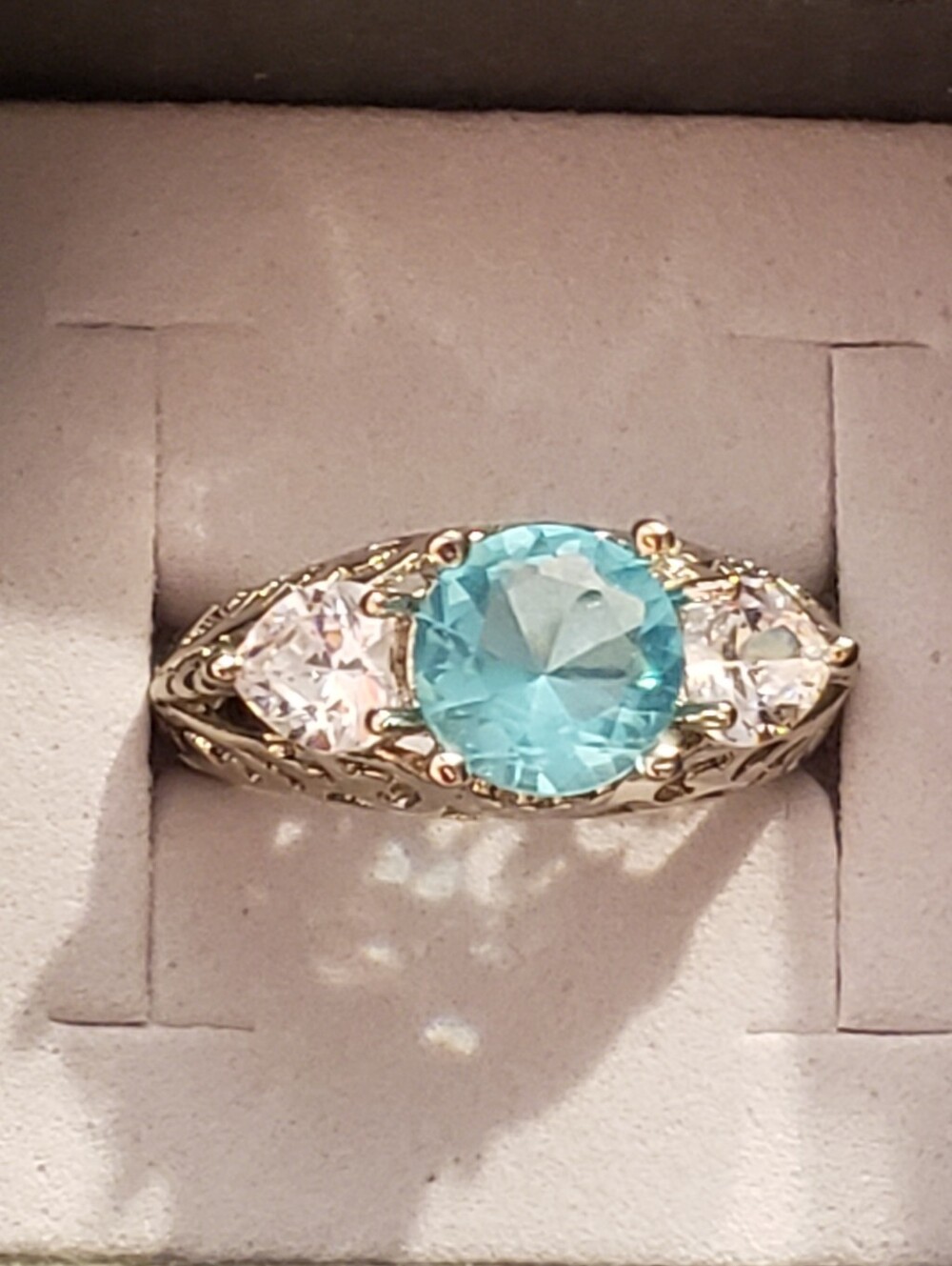 NEW AQUAMARINE STERLING Silver Ring, Size 6, Art Deco Style, Round-cut Beauty - Picture 8 of 8